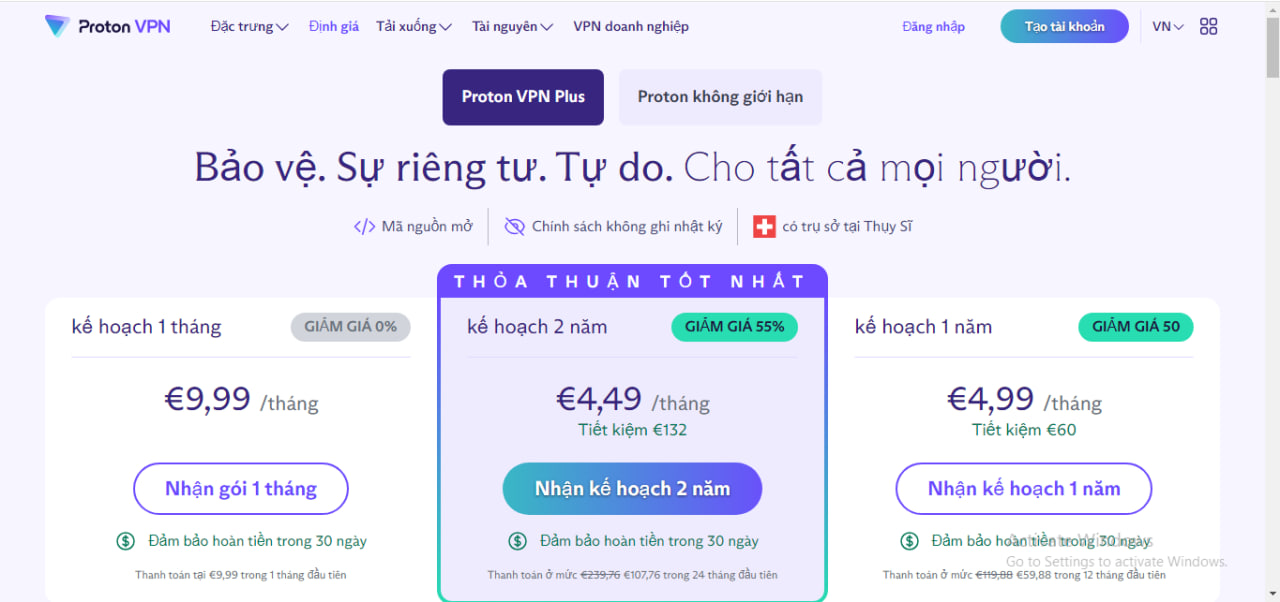 PROTONvpn, VPN trả phí